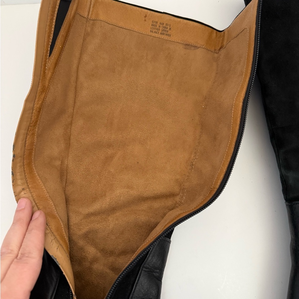 Black Tall Knee-High Leather & Suede Boots W 6.5 Block Heel Side Zip Clarks - Picture 12 of 13